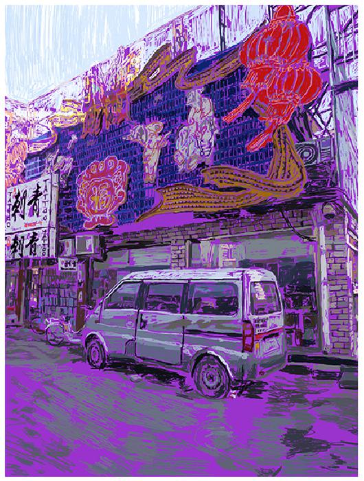www.larsheiberg Lars Heiberg. Digitale tegninger "China Street" 42 x 32 cm. Lars Heiberg